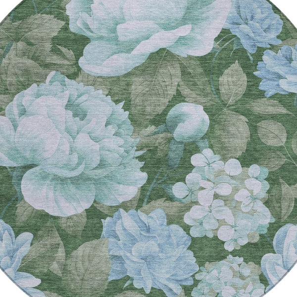 HomeRoots 5' Indoor Outdoor Floral Area Rug - Stylish, Washable, Stain-Resistant Design for Any Space Sky 8' x 8' 611587