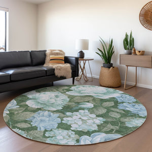 HomeRoots 5' Indoor Outdoor Floral Area Rug - Stylish, Washable, Stain-Resistant Design for Any Space Sky 8' x 8' 611587