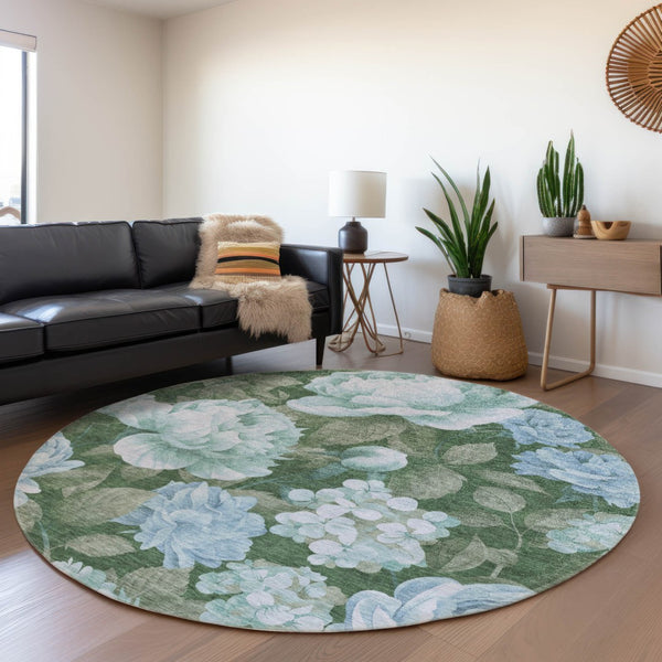 HomeRoots 5' Indoor Outdoor Floral Area Rug - Stylish, Washable, Stain-Resistant Design for Any Space Sky 8' x 8' 611587