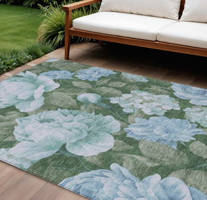 HomeRoots 5' Indoor Outdoor Floral Area Rug - Stylish, Washable, Stain-Resistant Design for Any Space Sky 8' x 10' 611588