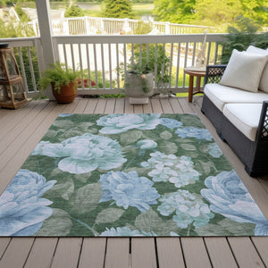 HomeRoots 5' Indoor Outdoor Floral Area Rug - Stylish, Washable, Stain-Resistant Design for Any Space Sky 10' x 14' 611590