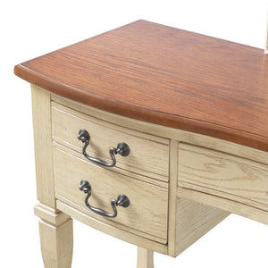 English Elm 46" Vintage Dressing Table Floral Carved Mirror 5 Drawers Stool Bedroom Vanity N704P381405K