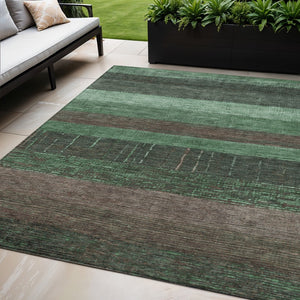 HomeRoots 5' Stylish Striped Washable Area Rug for Indoor and Outdoor Spaces - Durable, Easy Care, Versatile Design Green 5' x 7'6" 611604