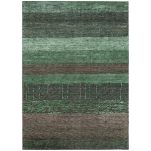 HomeRoots 5' Stylish Striped Washable Area Rug for Indoor and Outdoor Spaces - Durable, Easy Care, Versatile Design Green 5' x 7'6" 611604