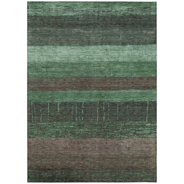 HomeRoots 5' Stylish Striped Washable Area Rug for Indoor and Outdoor Spaces - Durable, Easy Care, Versatile Design Green 5' x 7'6" 611604