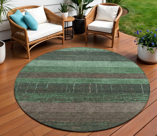 HomeRoots 5' Stylish Striped Washable Area Rug for Indoor and Outdoor Spaces - Durable, Easy Care, Versatile Design Green 8' x 8' 611605