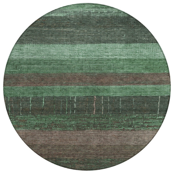 HomeRoots 5' Stylish Striped Washable Area Rug for Indoor and Outdoor Spaces - Durable, Easy Care, Versatile Design Green 8' x 8' 611605