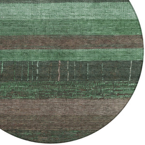 HomeRoots 5' Stylish Striped Washable Area Rug for Indoor and Outdoor Spaces - Durable, Easy Care, Versatile Design Green 8' x 8' 611605