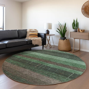 HomeRoots 5' Stylish Striped Washable Area Rug for Indoor and Outdoor Spaces - Durable, Easy Care, Versatile Design Green 8' x 8' 611605