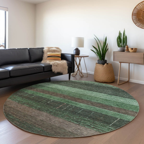 HomeRoots 5' Stylish Striped Washable Area Rug for Indoor and Outdoor Spaces - Durable, Easy Care, Versatile Design Green 8' x 8' 611605