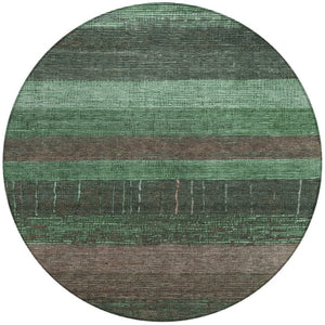 HomeRoots 5' Stylish Striped Washable Area Rug for Indoor and Outdoor Spaces - Durable, Easy Care, Versatile Design Green 8' x 8' 611605