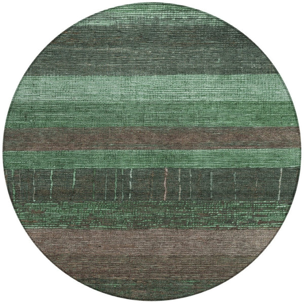 HomeRoots 5' Stylish Striped Washable Area Rug for Indoor and Outdoor Spaces - Durable, Easy Care, Versatile Design Green 8' x 8' 611605