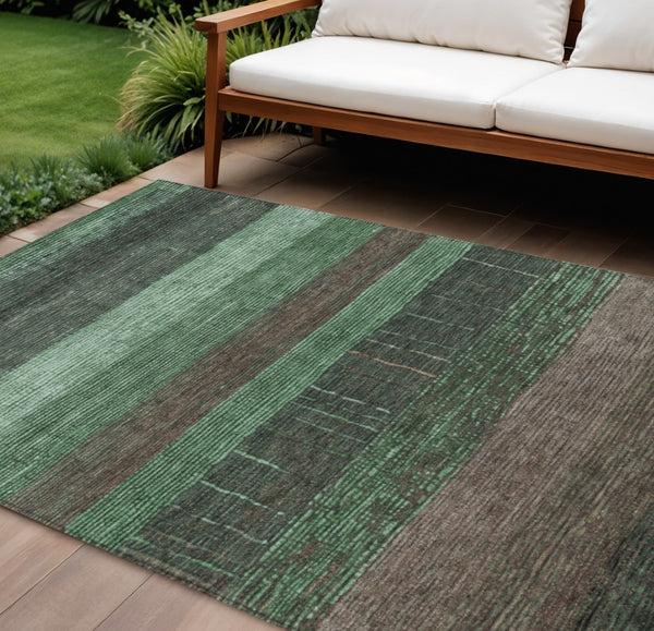 HomeRoots 5' Stylish Striped Washable Area Rug for Indoor and Outdoor Spaces - Durable, Easy Care, Versatile Design Green 8' x 10' 611606
