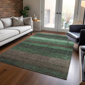 HomeRoots 5' Stylish Striped Washable Area Rug for Indoor and Outdoor Spaces - Durable, Easy Care, Versatile Design Green 8' x 10' 611606