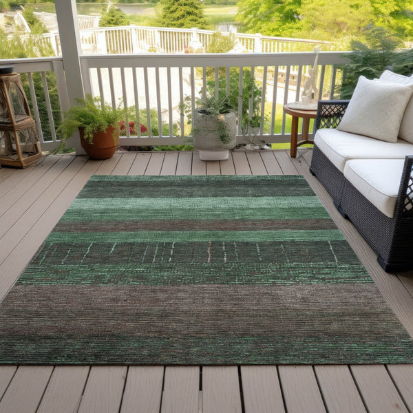 HomeRoots 5' Stylish Striped Washable Area Rug for Indoor and Outdoor Spaces - Durable, Easy Care, Versatile Design Green 8' x 10' 611606