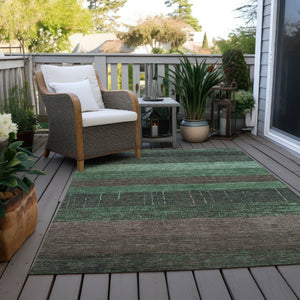 HomeRoots 5' Stylish Striped Washable Area Rug for Indoor and Outdoor Spaces - Durable, Easy Care, Versatile Design Green 10' x 14' 611608