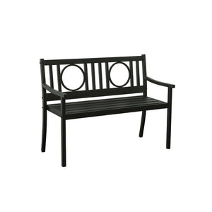HomeRoots 45" Black Metal Garden Bench with Geometric Backrest – Modern Seating for Patio & Outdoor Spaces 611609