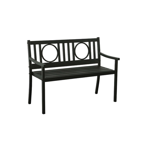 HomeRoots 45" Black Metal Garden Bench with Geometric Backrest – Modern Seating for Patio & Outdoor Spaces 611609