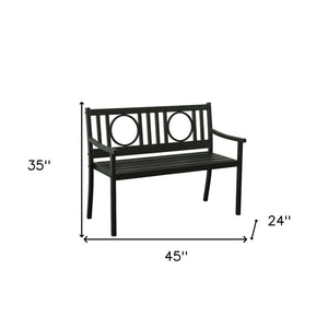 Homeroots 45" Black Metal Geometric Patio Bench - Stylish Outdoor Seating For Garden, Deck, And Porch Comfort  Steel 611609