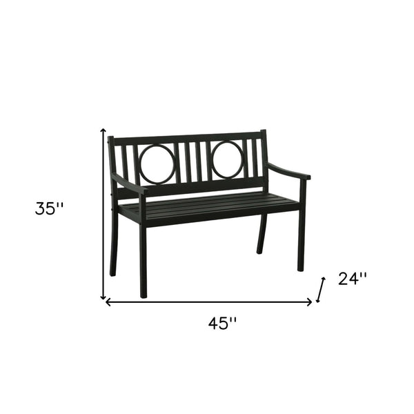 Homeroots 45" Black Metal Geometric Patio Bench - Stylish Outdoor Seating For Garden, Deck, And Porch Comfort  Steel 611609
