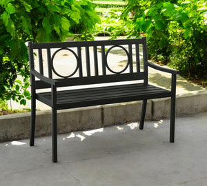 Homeroots 45" Black Metal Geometric Patio Bench - Stylish Outdoor Seating For Garden, Deck, And Porch Comfort  Steel 611609