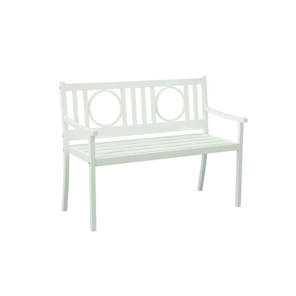 HomeRoots 45" White Metal Garden Patio Bench - Chic Outdoor Seating with Supportive Backrest & Weather Resistance 611610