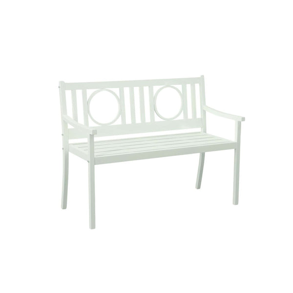 HomeRoots 45" White Metal Garden Patio Bench - Chic Outdoor Seating with Supportive Backrest & Weather Resistance 611610