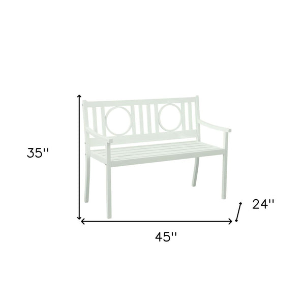Homeroots 45" White Metal Geometric Patio Bench - Stylish Outdoor Seating For Garden, Porch, Or Deck Comfort  Steel 611610