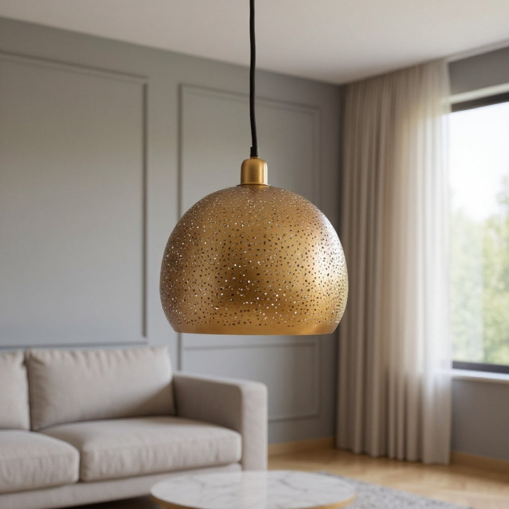 HomeRoots Gold Contemporary Dimmable Ceiling Light Fixture with Elegant Dome Shade for Modern Interiors 611615