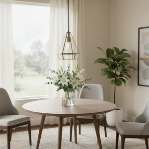 HomeRoots Clear Metal Dimmable Ceiling Light Fixture with Adjustable Height & Sleek Glass Shade for Modern Spaces 611616