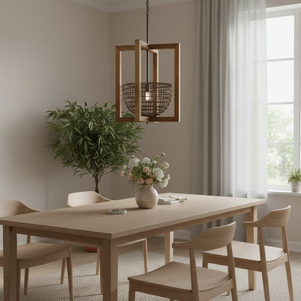 HomeRoots Brown Single Metal Dimmable Ceiling Light - Stylish Pendant with Warm Rattan Shades for Any Room 611617