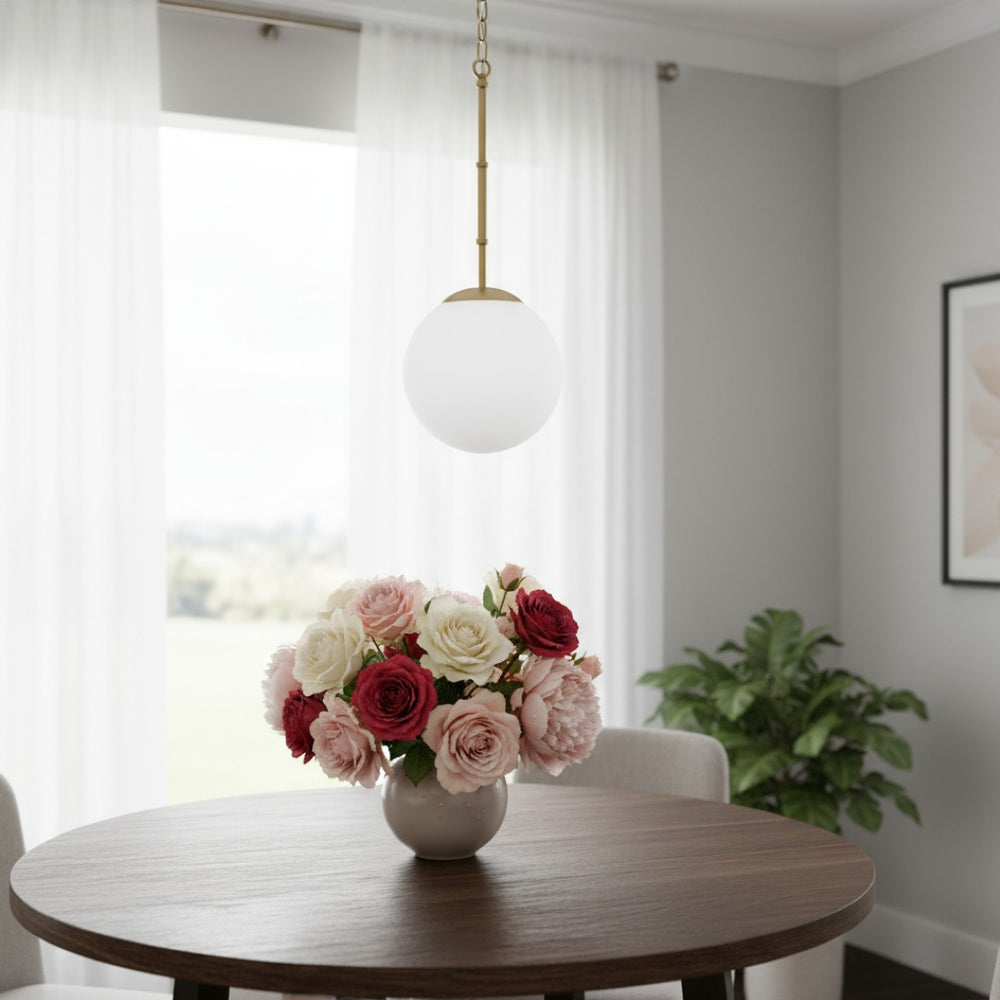HomeRoots White Modern Dimmable Ceiling Light with Adjustable Height & White Glass Shades for Versatile Style 611622