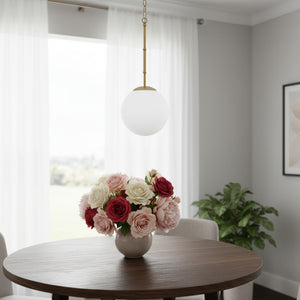 HomeRoots White Modern Dimmable Ceiling Light with Adjustable Height & White Glass Shades for Versatile Style 611622
