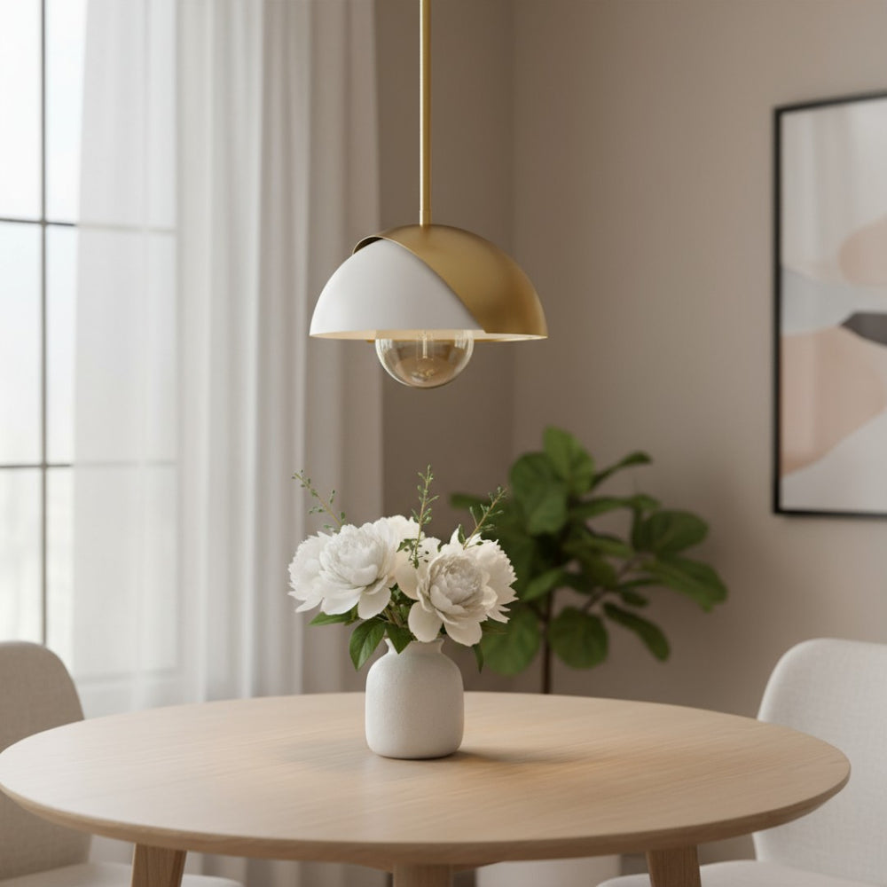 HomeRoots White Modern Dimmable Ceiling Light with Elegant Dome Shade for Contemporary Home Interiors 611624