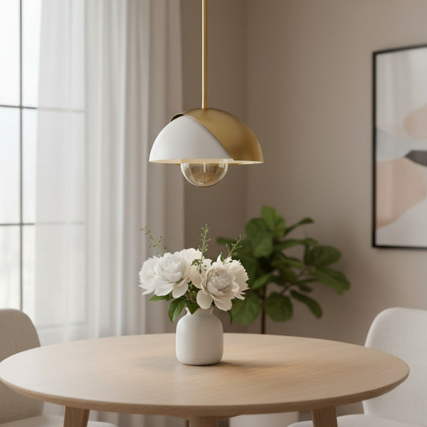 HomeRoots White Modern Dimmable Ceiling Light with Elegant Dome Shade for Contemporary Home Interiors 611624