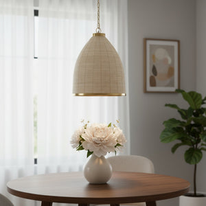 HomeRoots Brown Single Pendant Ceiling Light - Dimmable Rattan Shade for Modern Home Décor & Versatile Illumination 611626