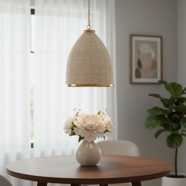 HomeRoots Brown Single Pendant Ceiling Light - Dimmable Rattan Shade for Modern Home Décor & Versatile Illumination 611626