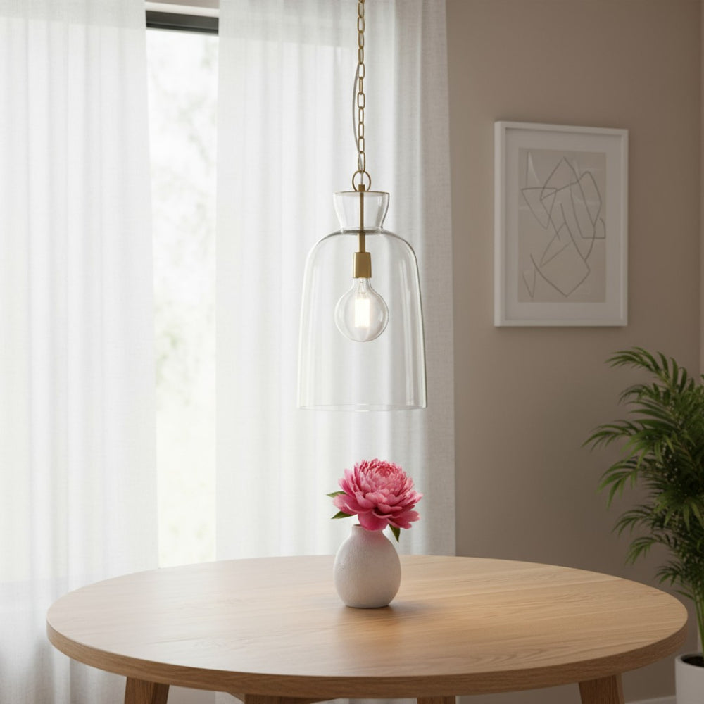 HomeRoots Clear Single Glass Dimmable Ceiling Light Fixture - Modern Elegance for Any Room, Adjustable Height 611628