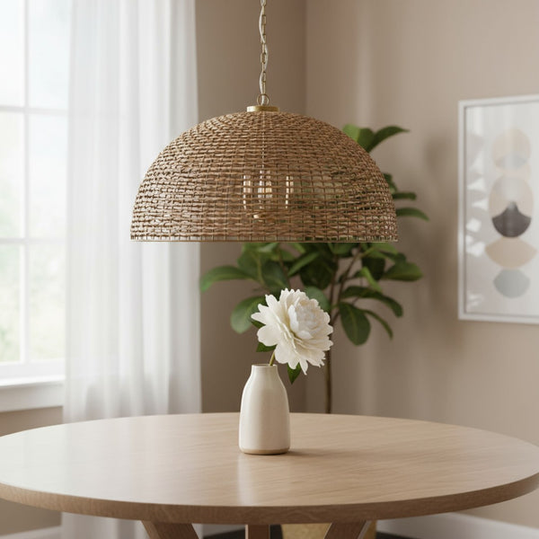 HomeRoots Brown Rattan Dimmable Ceiling Light – Stylish Dome Shade, Warm Illumination for Modern Spaces 611629