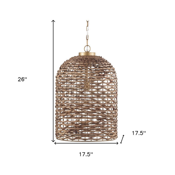HomeRoots Brown Handcrafted Rattan Dimmable Pendant Light - Stylish Ceiling Fixture for Modern & Rustic Homes 611630