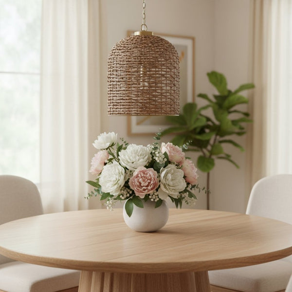 HomeRoots Brown Handcrafted Rattan Dimmable Pendant Light - Stylish Ceiling Fixture for Modern & Rustic Homes 611630