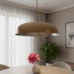 HomeRoots Gold Dimmable Ceiling Light - Elegant Dome Shade, Adjustable Height, Perfect for Modern Spaces 611632