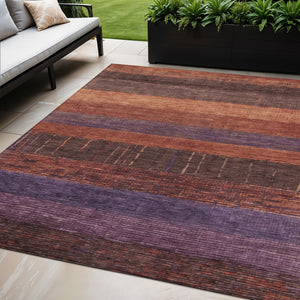 HomeRoots 5' Stylish Striped Washable Area Rug for Indoor and Outdoor Spaces - Durable, Easy Care, Versatile Design Paprika 5' x 7'6" 611635