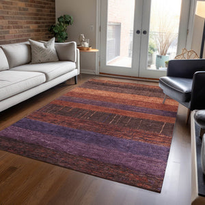HomeRoots 5' Stylish Striped Washable Area Rug for Indoor and Outdoor Spaces - Durable, Easy Care, Versatile Design Paprika 5' x 7'6" 611635