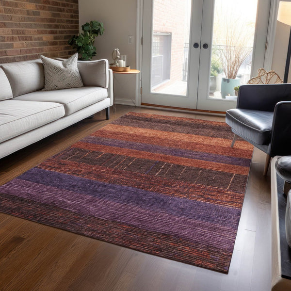 HomeRoots 5' Stylish Striped Washable Area Rug for Indoor and Outdoor Spaces - Durable, Easy Care, Versatile Design Paprika 5' x 7'6" 611635