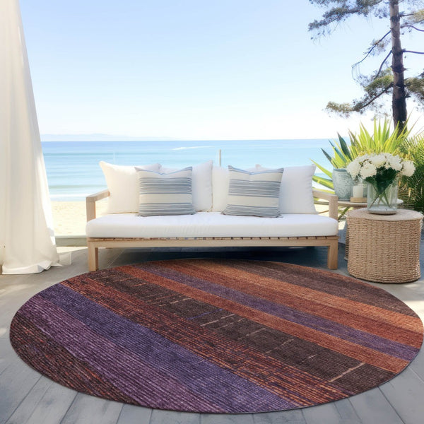 HomeRoots 5' Stylish Striped Washable Area Rug for Indoor and Outdoor Spaces - Durable, Easy Care, Versatile Design Paprika 8' x 8' 611636
