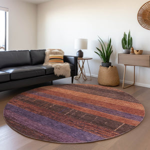 HomeRoots 5' Stylish Striped Washable Area Rug for Indoor and Outdoor Spaces - Durable, Easy Care, Versatile Design Paprika 8' x 8' 611636