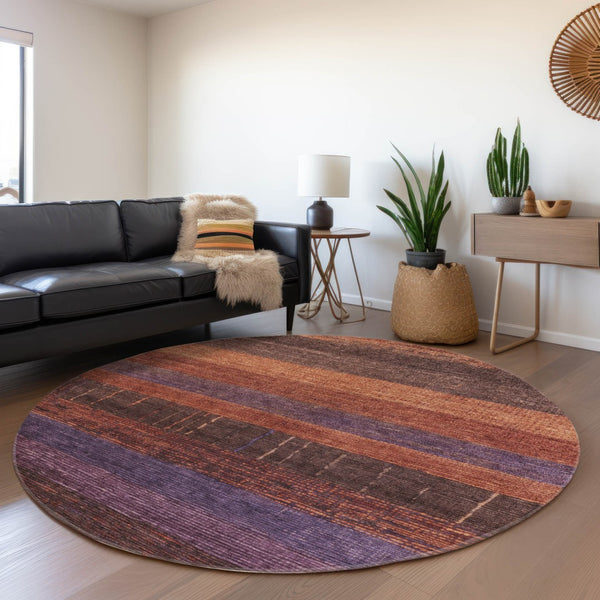 HomeRoots 5' Stylish Striped Washable Area Rug for Indoor and Outdoor Spaces - Durable, Easy Care, Versatile Design Paprika 8' x 8' 611636