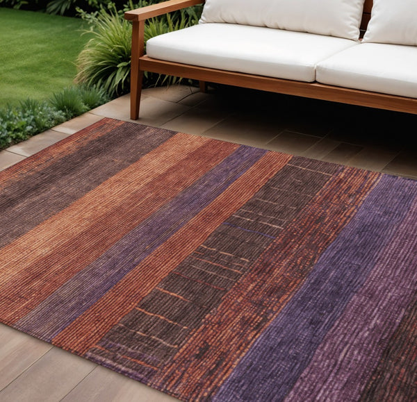 HomeRoots 5' Stylish Striped Washable Area Rug for Indoor and Outdoor Spaces - Durable, Easy Care, Versatile Design Paprika 9' x 12' 611638