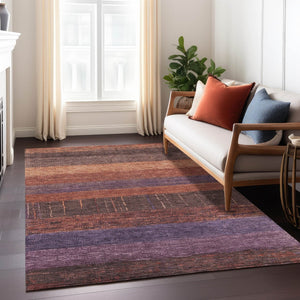 HomeRoots 5' Stylish Striped Washable Area Rug for Indoor and Outdoor Spaces - Durable, Easy Care, Versatile Design Paprika 9' x 12' 611638
